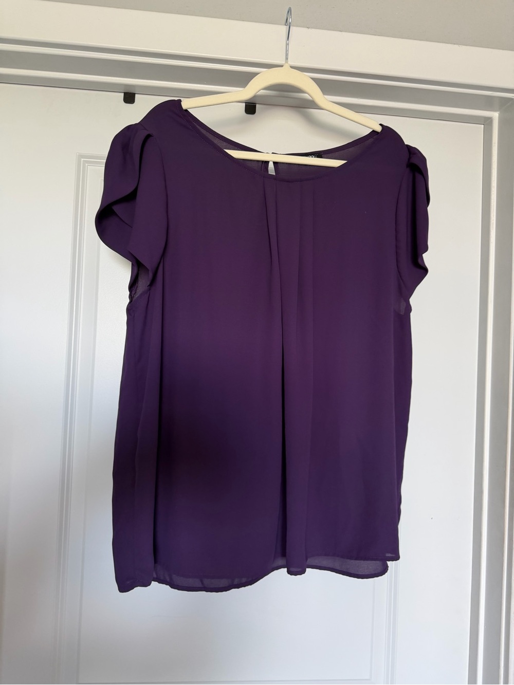 Papermoon 2X Purple Tulip Sleeve Pleated Chiffon Blouse